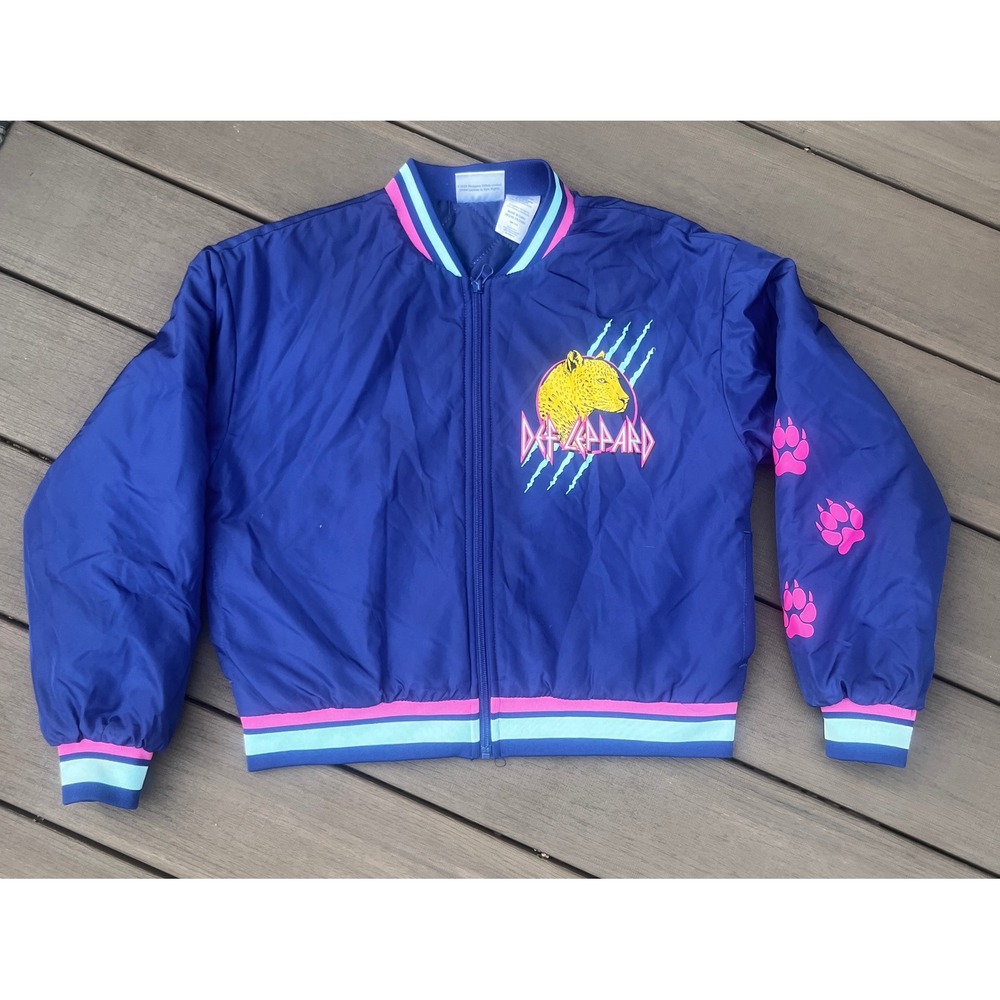 Def Leppard Navy Blue Graphic Bomber Jacket Kids 14/16 D3O602A Retro Rock Band